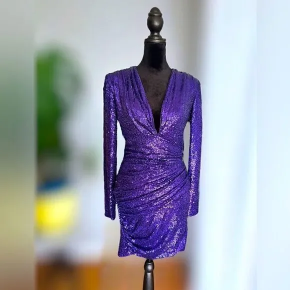 SHO BY TADASHI SHOJI Long Sleeve Sequin Cocktail Mini Dress Size XS - Picture 2 of 16